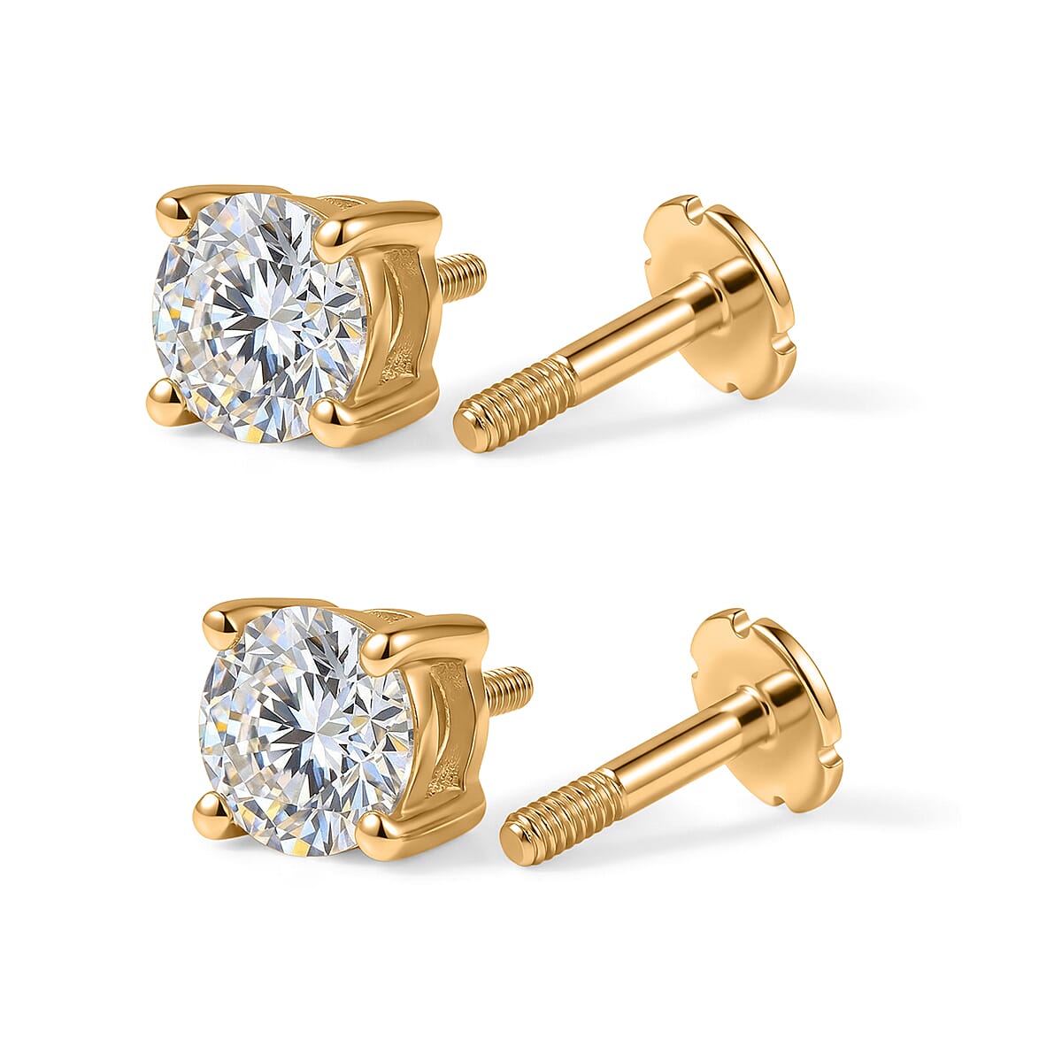 Luxuriant Lab Grown Diamond Stud Earrings in 18K Vermeil YG Over Sterling Silver 1.10 ctw