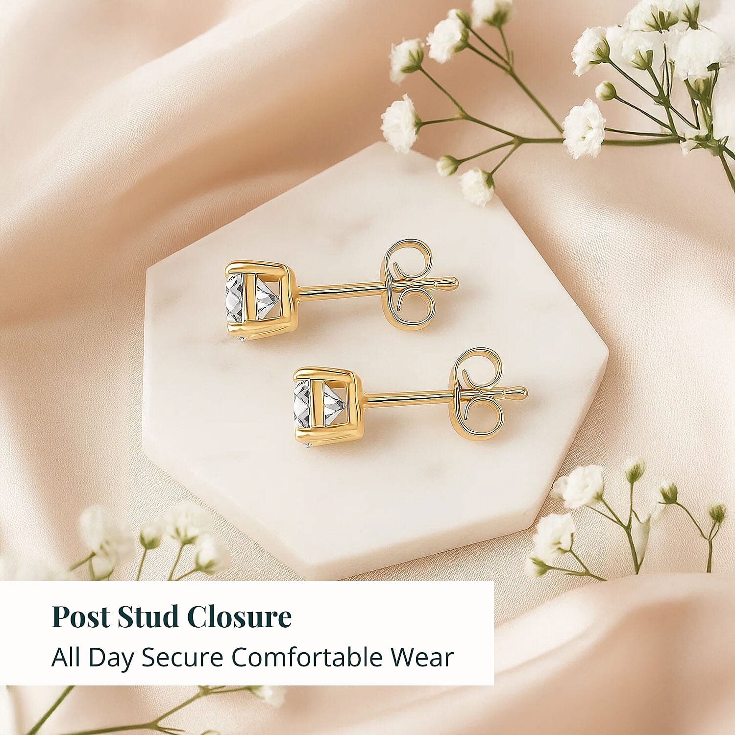 Luxuriant Lab Grown Diamond Stud Earrings in 18K Vermeil YG Over Sterling Silver 1.10 ctw