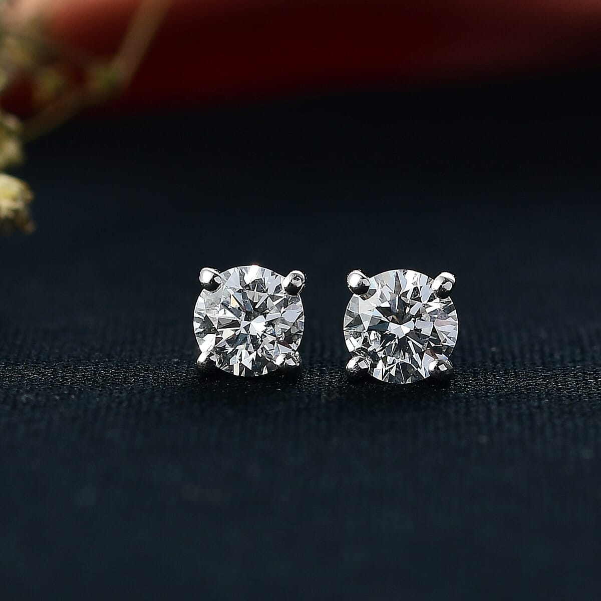 Luxuriant Lab Grown Diamond G-H SI 1.10 ctw Solitaire Stud Earrings in Rhodium Over Sterling Silver image number 1