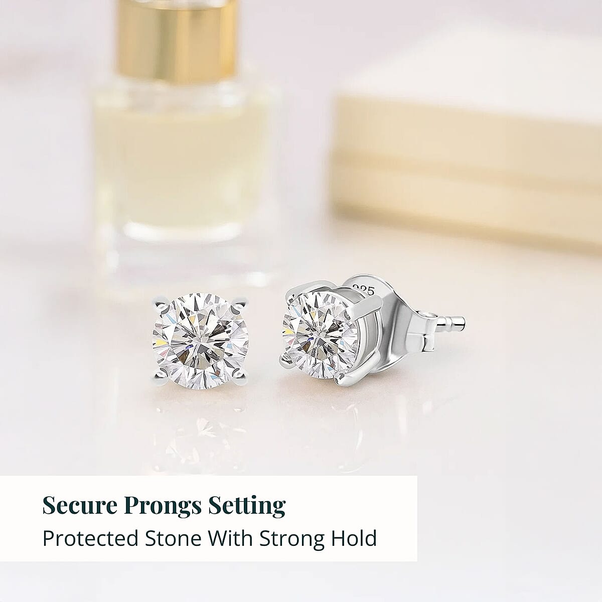Luxuriant Lab Grown Diamond G-H SI 1.10 ctw Solitaire Stud Earrings in Rhodium Over Sterling Silver image number 5