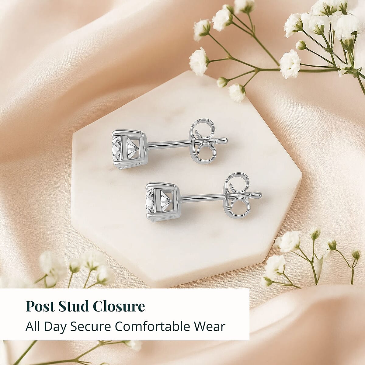 Luxuriant Lab Grown Diamond G-H SI 1.10 ctw Solitaire Stud Earrings in Rhodium Over Sterling Silver image number 6