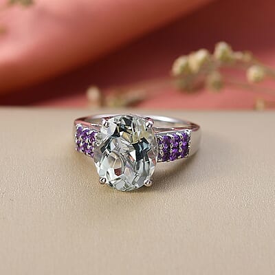 EverTrue Montezuma Prasiolite, African Amethyst Ring in Platinum Bond 5.15 ctw (Size 10.0)
