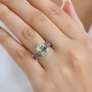 EverTrue Montezuma Prasiolite, African Amethyst Ring in Platinum Bond 5.15 ctw (Size 10.0)