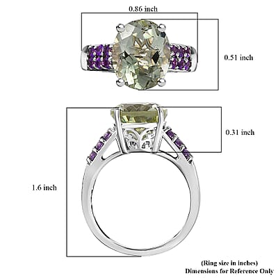 EverTrue Montezuma Prasiolite, African Amethyst Ring in Platinum Bond 5.15 ctw (Size 10.0)