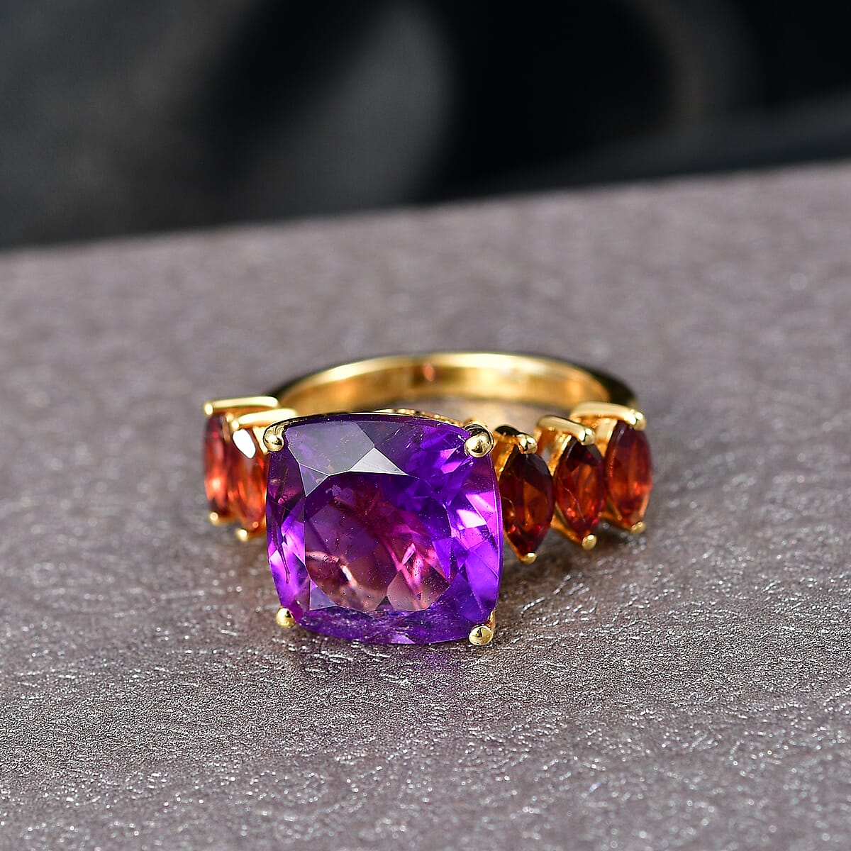 EverTrue African Amethyst and Mozambique Garnet 8.65 ctw Ring in 18K Yellow Gold Plated (Size 10.0) image number 1