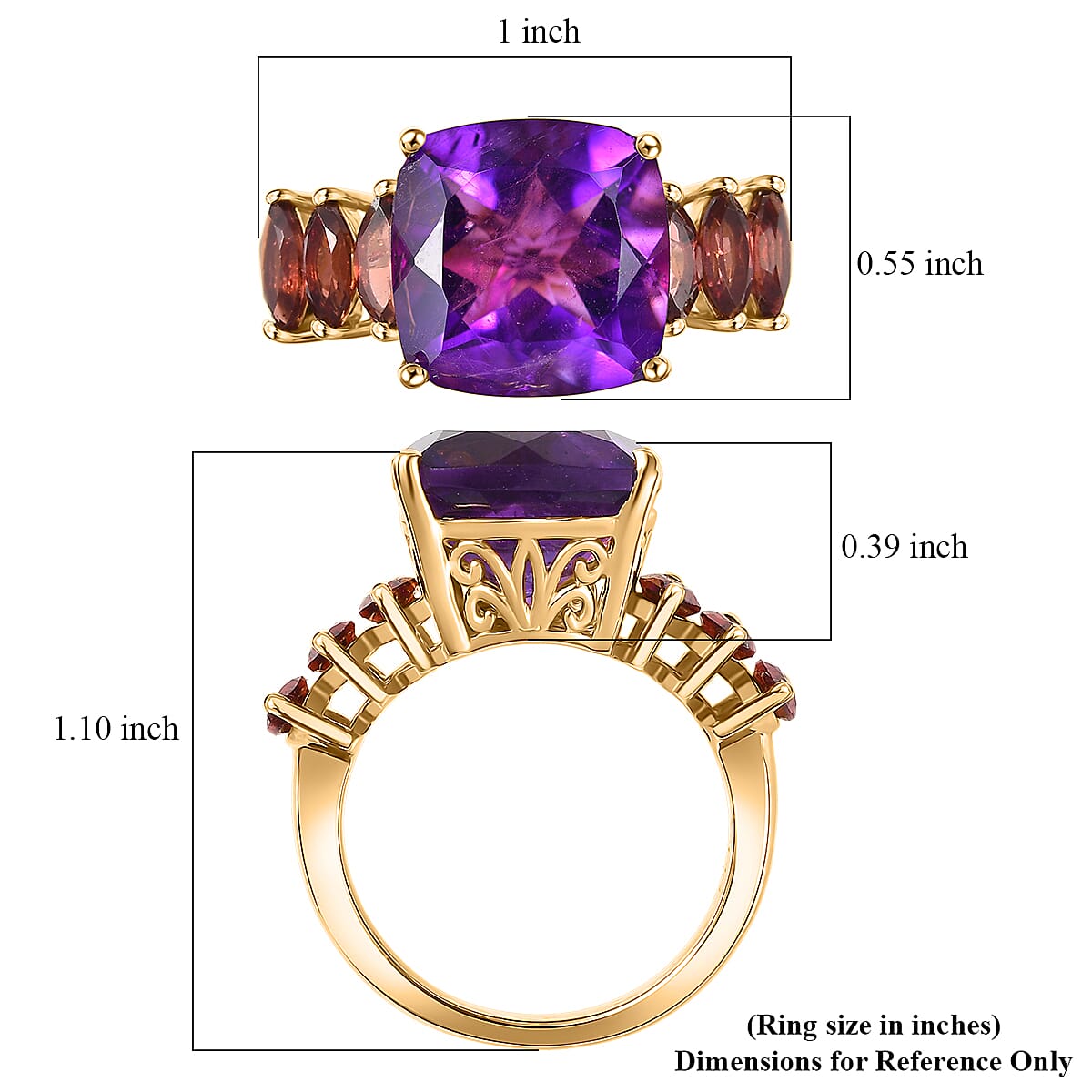 EverTrue African Amethyst and Mozambique Garnet 8.65 ctw Ring in 18K Yellow Gold Plated (Size 7.0) image number 5
