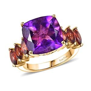 EverTrue African Amethyst and Mozambique Garnet 8.65 ctw Ring in 18K Yellow Gold Plated (Size 9.0)
