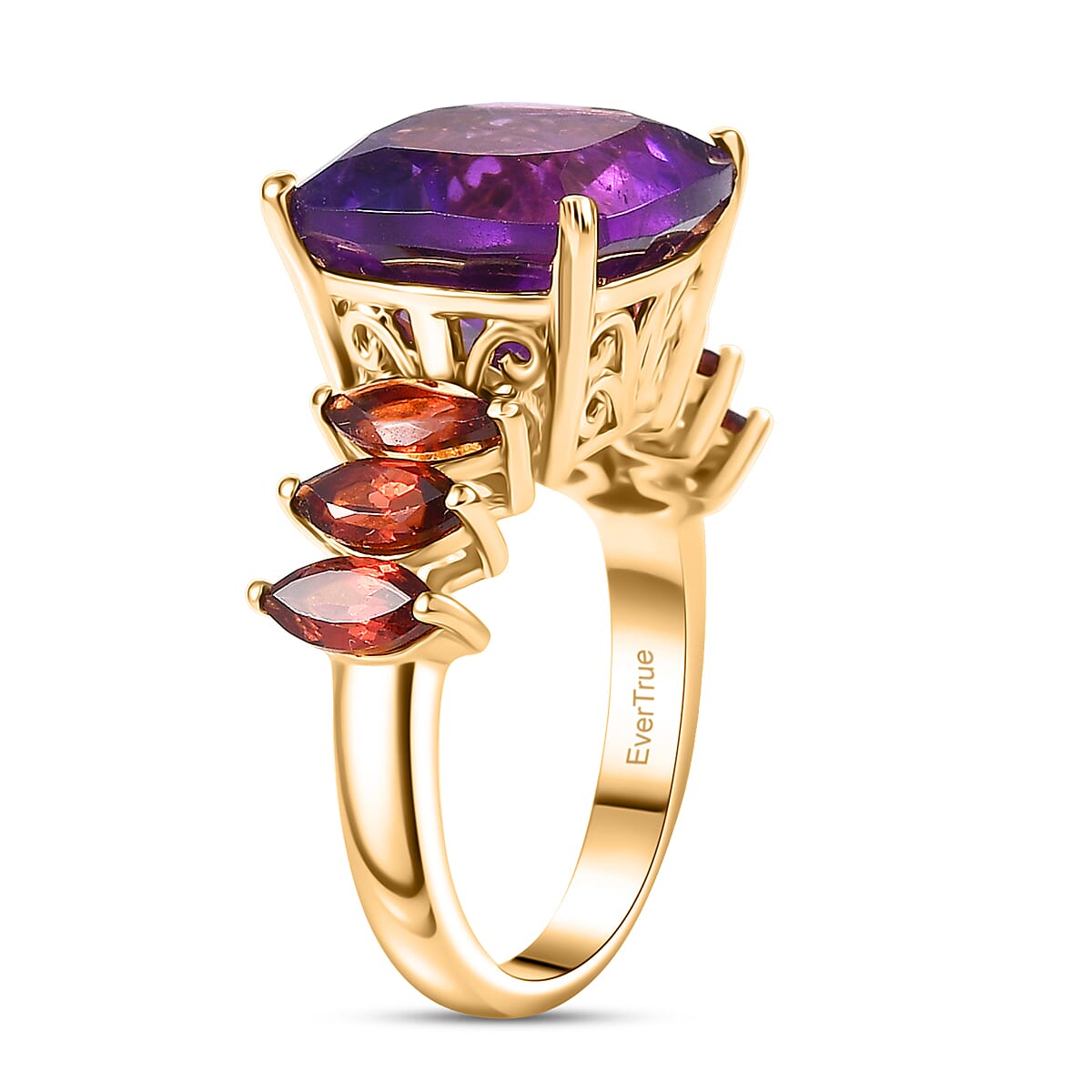 EverTrue African Amethyst and Mozambique Garnet 8.65 ctw Ring in 18K Yellow Gold Plated (Size 9.0) image number 3