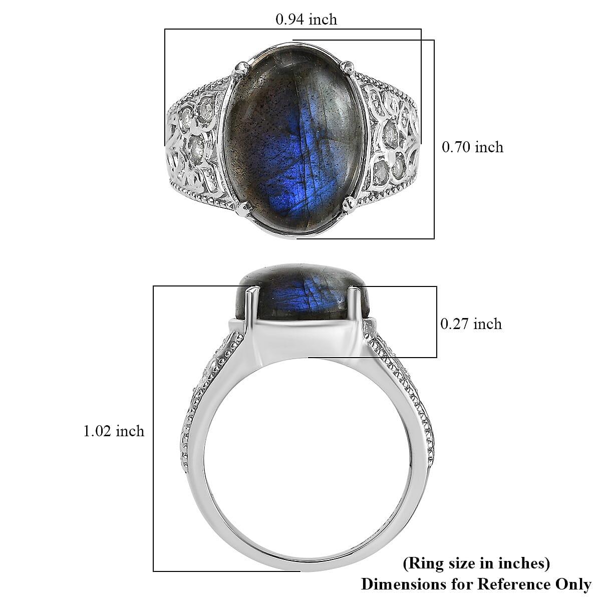 EverTrue Malagasy Labradorite, Simulated Diamond Ring in Stainless Steel (Size 6.0) 10.80 ctw image number 5