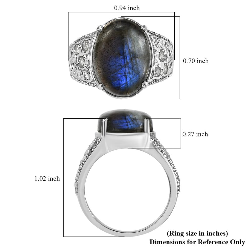EverTrue Malagasy Labradorite, Simulated Diamond Ring in Stainless Steel (Size 6.0) 10.80 ctw