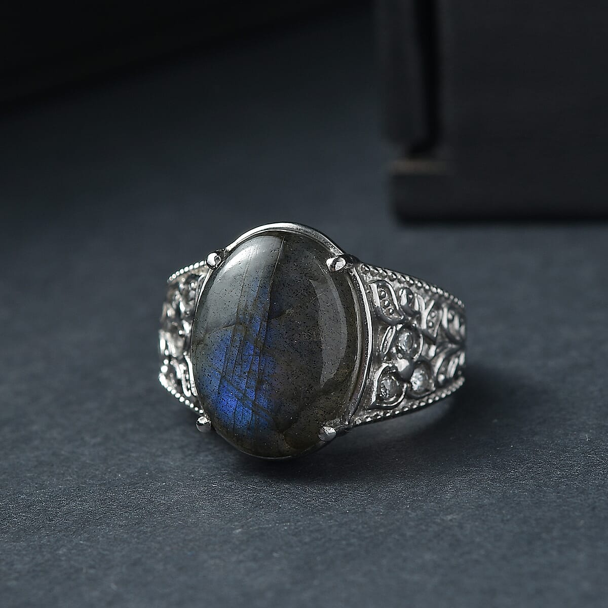 EverTrue Malagasy Labradorite, Simulated Diamond Ring in Stainless Steel (Size 7.0) 10.80 ctw image number 1