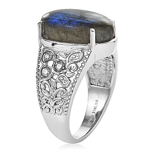 EverTrue Malagasy Labradorite, Simulated Diamond Ring in Stainless Steel (Size 8.0) 10.80 ctw
