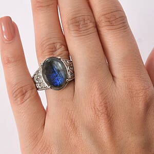 EverTrue Malagasy Labradorite, Simulated Diamond Ring in Stainless Steel (Size 9.0) 10.80 ctw