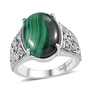 EverTrue African Malachite, Simulated Diamond Ring in Stainless Steel (Size 10.0) 12.90 ctw