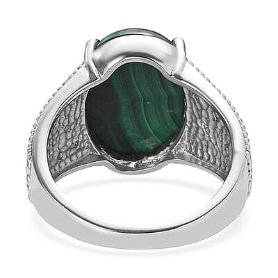 EverTrue African Malachite, Simulated Diamond Ring in Stainless Steel (Size 6.0) 12.90 ctw