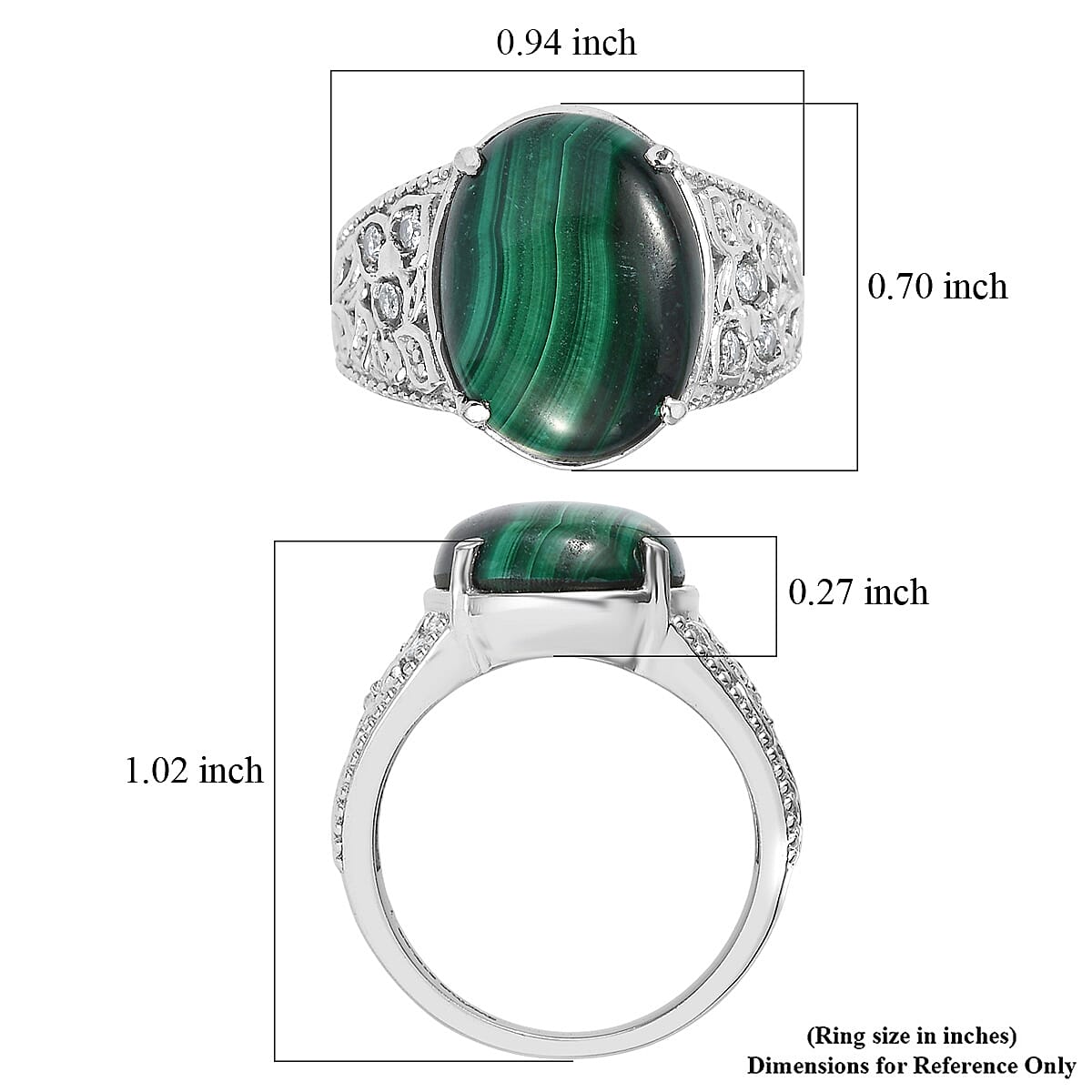 EverTrue African Malachite, Simulated Diamond Ring in Stainless Steel (Size 6.0) 12.90 ctw image number 5
