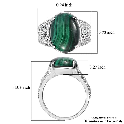 EverTrue African Malachite, Simulated Diamond Ring in Stainless Steel (Size 6.0) 12.90 ctw