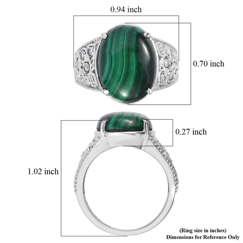 EverTrue African Malachite, Simulated Diamond Ring in Stainless Steel (Size 6.0) 12.90 ctw