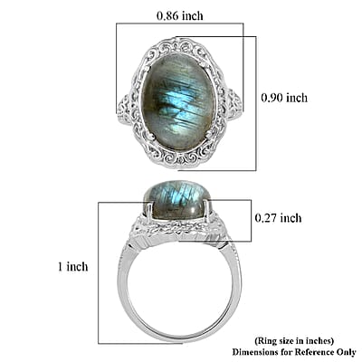 EverTrue Malagasy Labradorite Ring in Stainless Steel (Size 10.0) 10.50 ctw