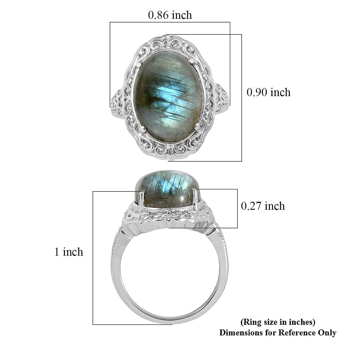 EverTrue Malagasy Labradorite Ring in Stainless Steel (Size 7.0) 10.50 ctw