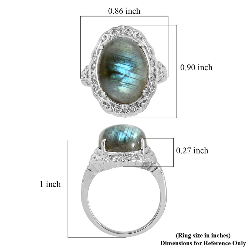 EverTrue Malagasy Labradorite Ring in Stainless Steel (Size 7.0) 10.50 ctw