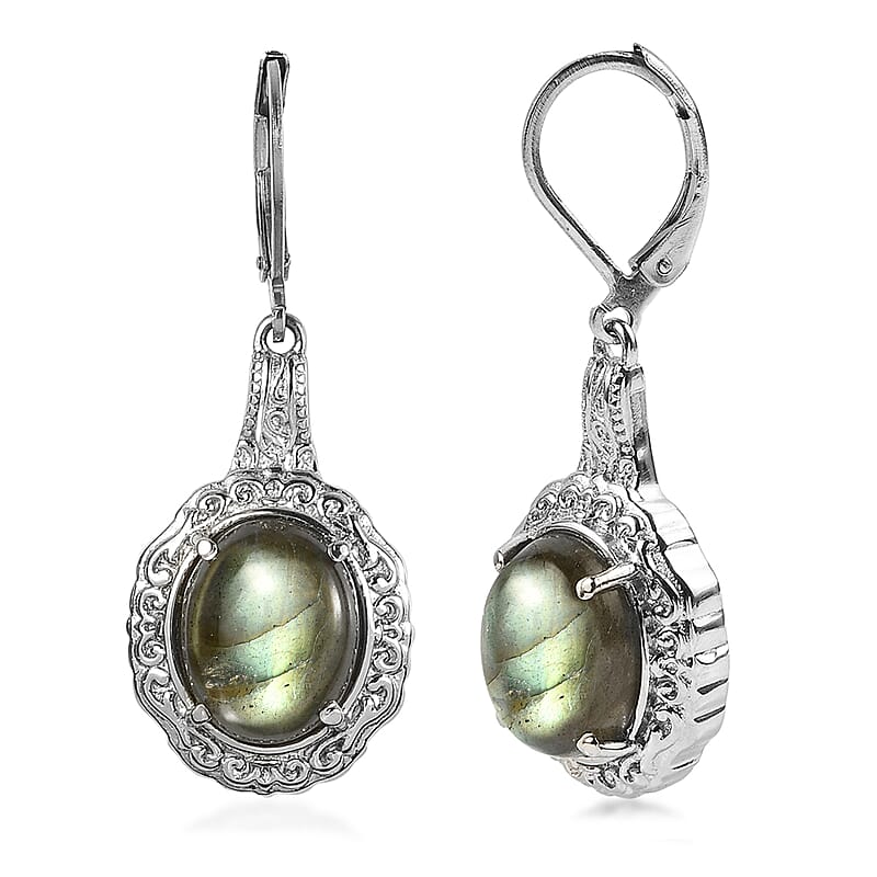 EverTrue Malagasy Labradorite 11.70 ctw Earrings in Stainless Steel