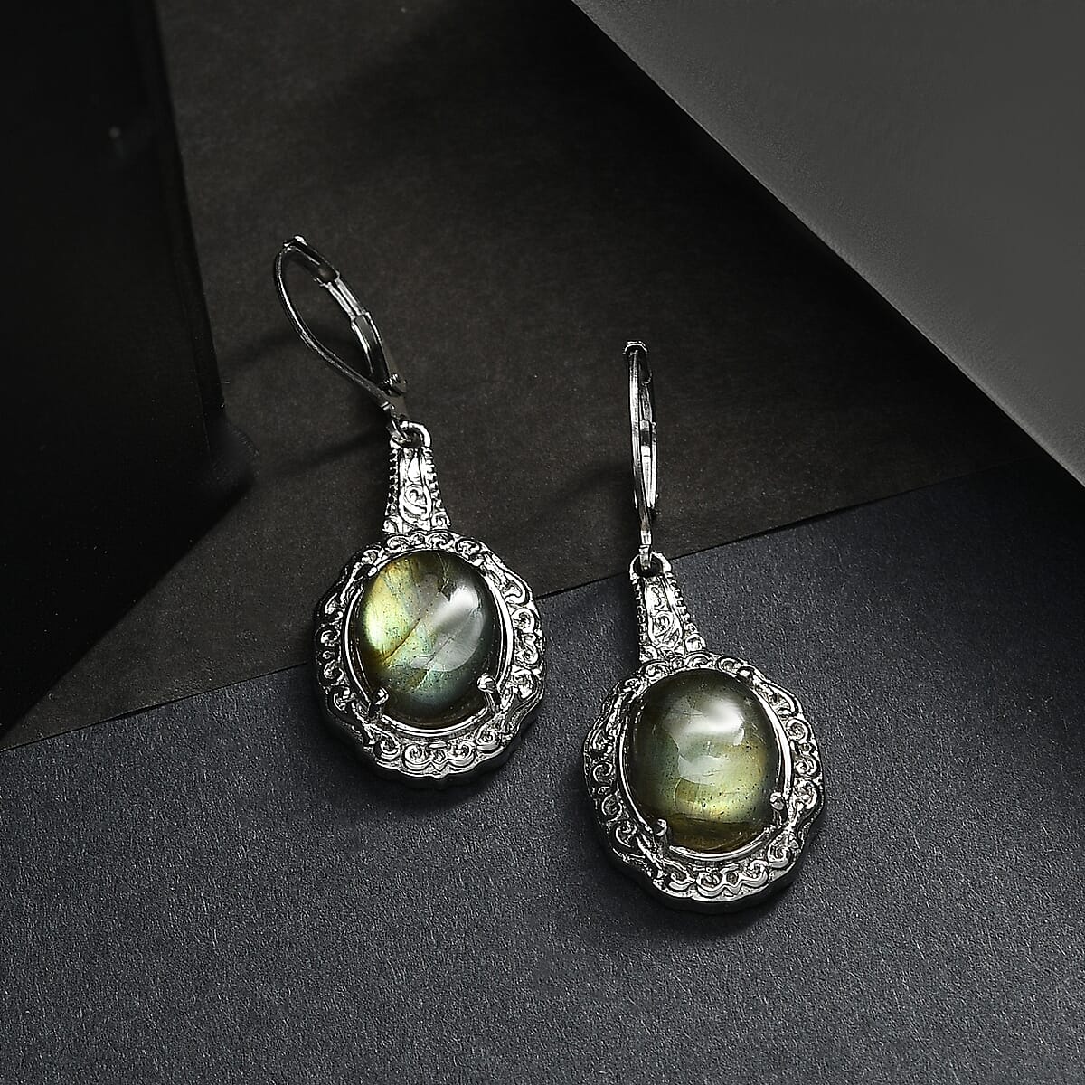 EverTrue Malagasy Labradorite 11.70 ctw Earrings in Stainless Steel image number 1