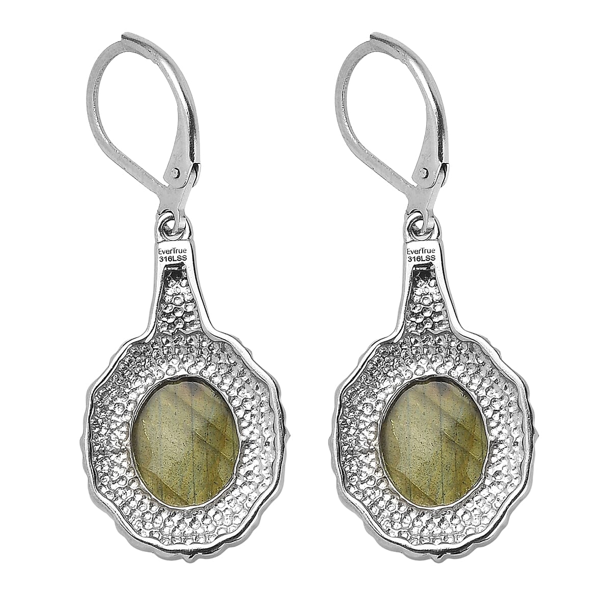 EverTrue Malagasy Labradorite 11.70 ctw Earrings in Stainless Steel