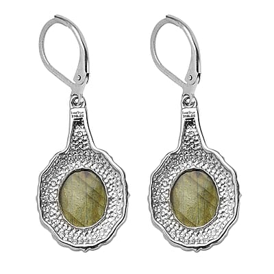 EverTrue Malagasy Labradorite 11.70 ctw Earrings in Stainless Steel