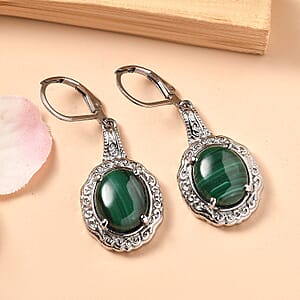 EverTrue African Malachite 13.30 ctw Earrings in Stainless Steel
