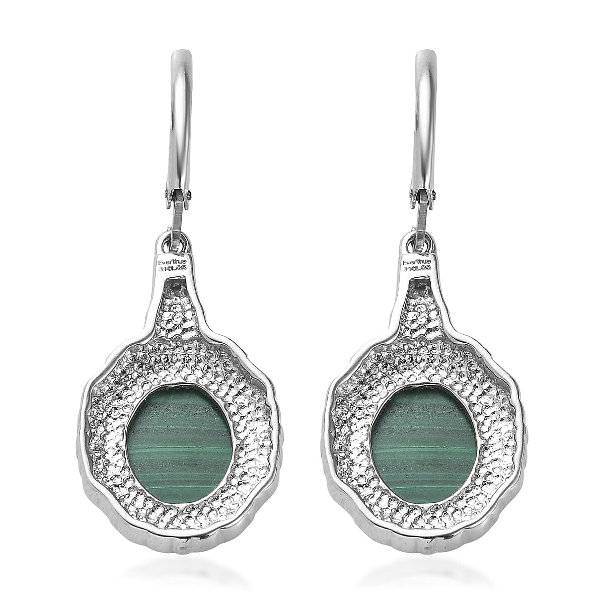 EverTrue African Malachite 13.30 ctw Earrings in Stainless Steel