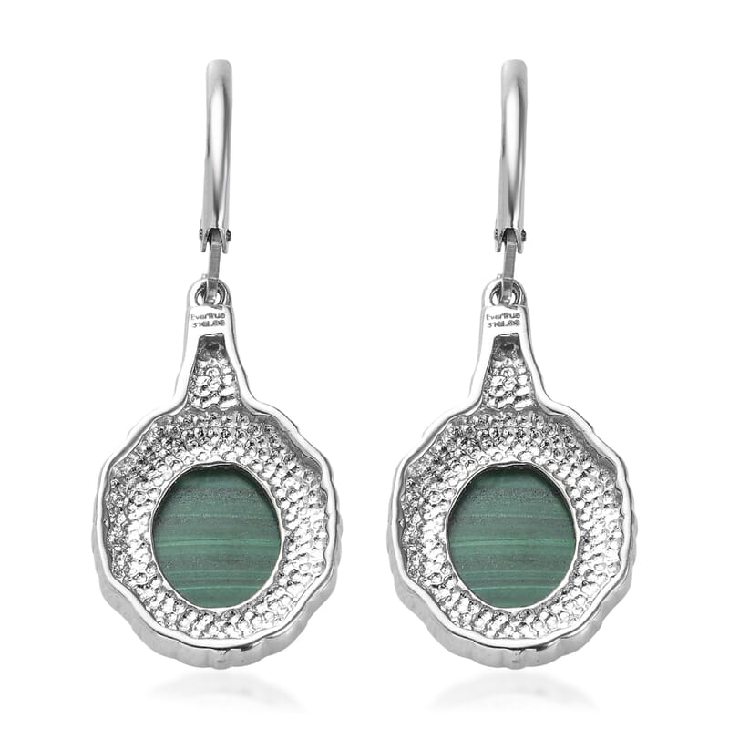 EverTrue African Malachite 13.30 ctw Earrings in Stainless Steel