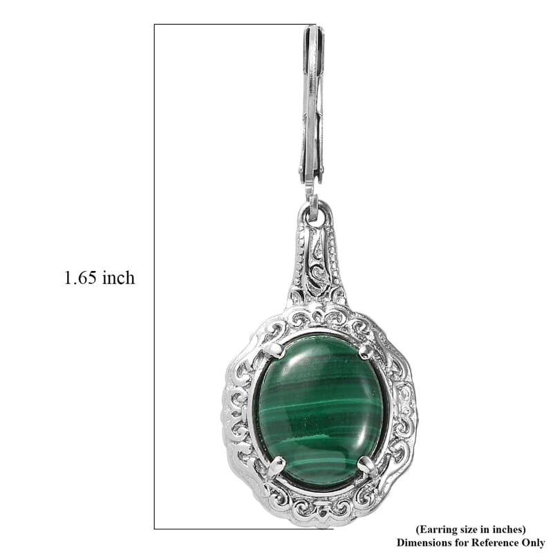 EverTrue African Malachite 13.30 ctw Earrings in Stainless Steel