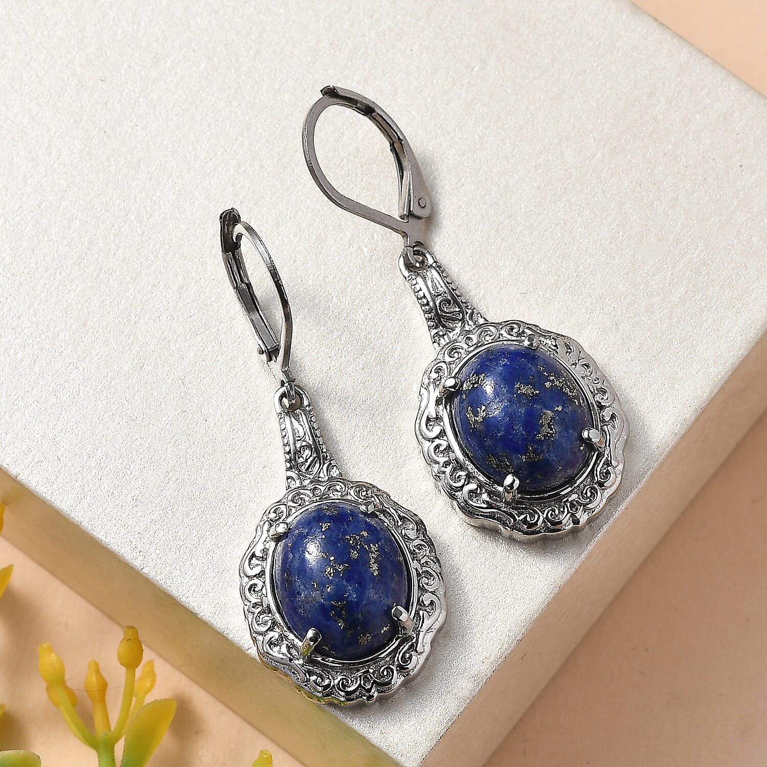 EverTrue Lapis Lazuli 11.00 ctw Earrings in Stainless Steel