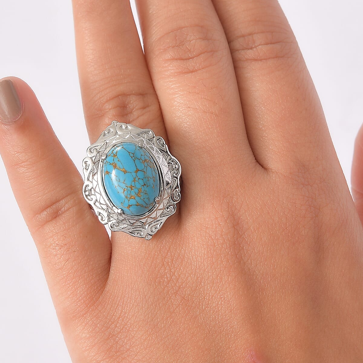 EverTrue Mojave Blue Turquoise Ring in Stainless Steel (Size 10.0) 8.60 ctw image number 2