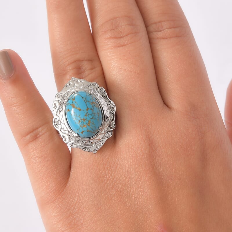 EverTrue Mojave Blue Turquoise Ring in Stainless Steel (Size 5.0) 8.60 ctw