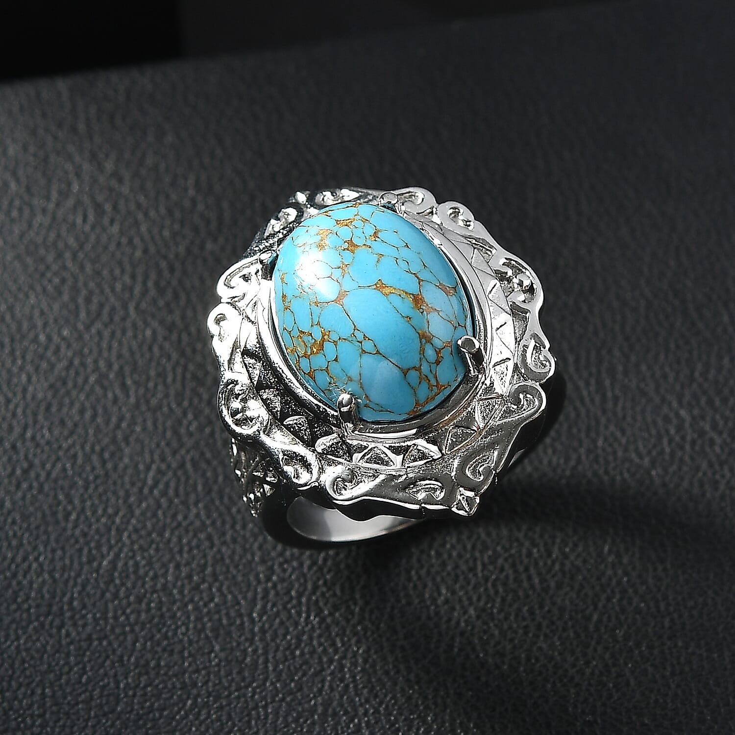EverTrue Mojave Blue Turquoise Ring in Stainless Steel (Size 7.0) 8.60 ctw