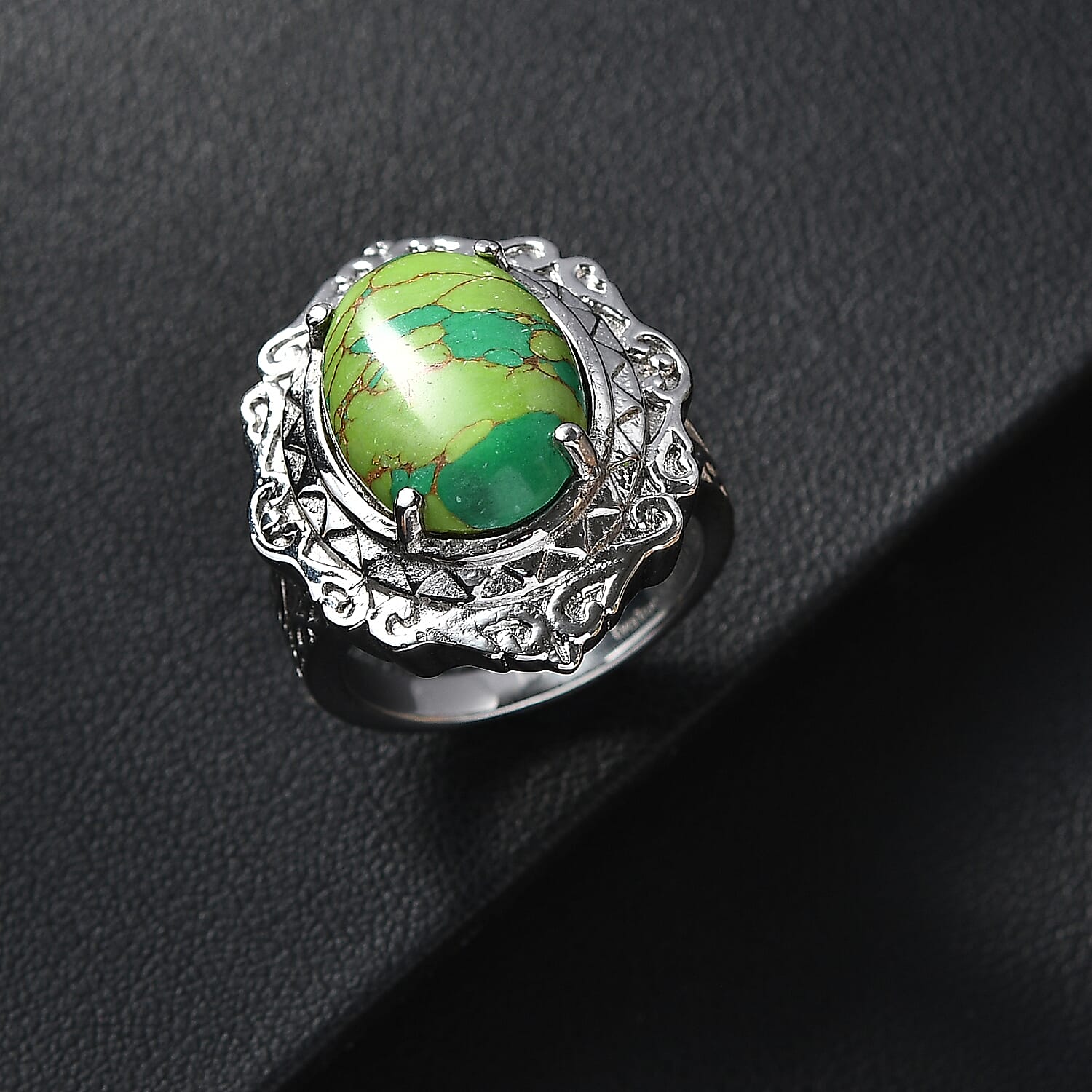 EverTrue Mojave Green Turquoise Ring in Stainless Steel (Size 6.0) 7.65 ctw