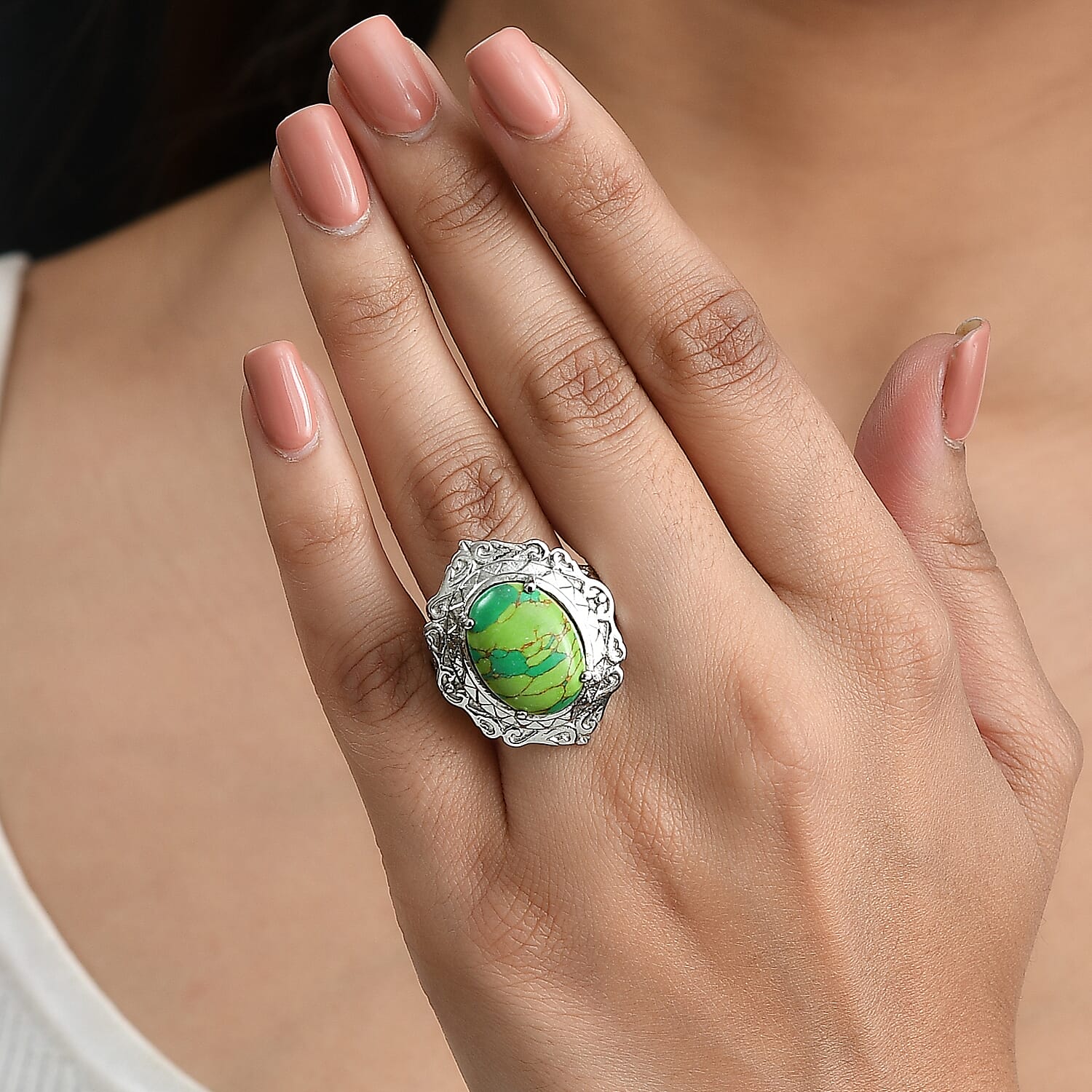 EverTrue Mojave Green Turquoise Ring in Stainless Steel (Size 6.0) 7.65 ctw