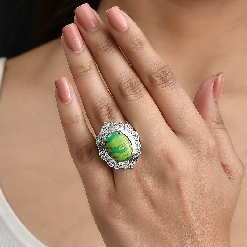 EverTrue Mojave Green Turquoise Ring in Stainless Steel (Size 6.0) 7.65 ctw