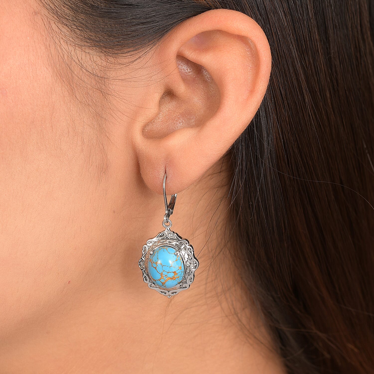 EverTrue Mojave Blue Turquoise 9.10 ctw Earrings in Stainless Steel