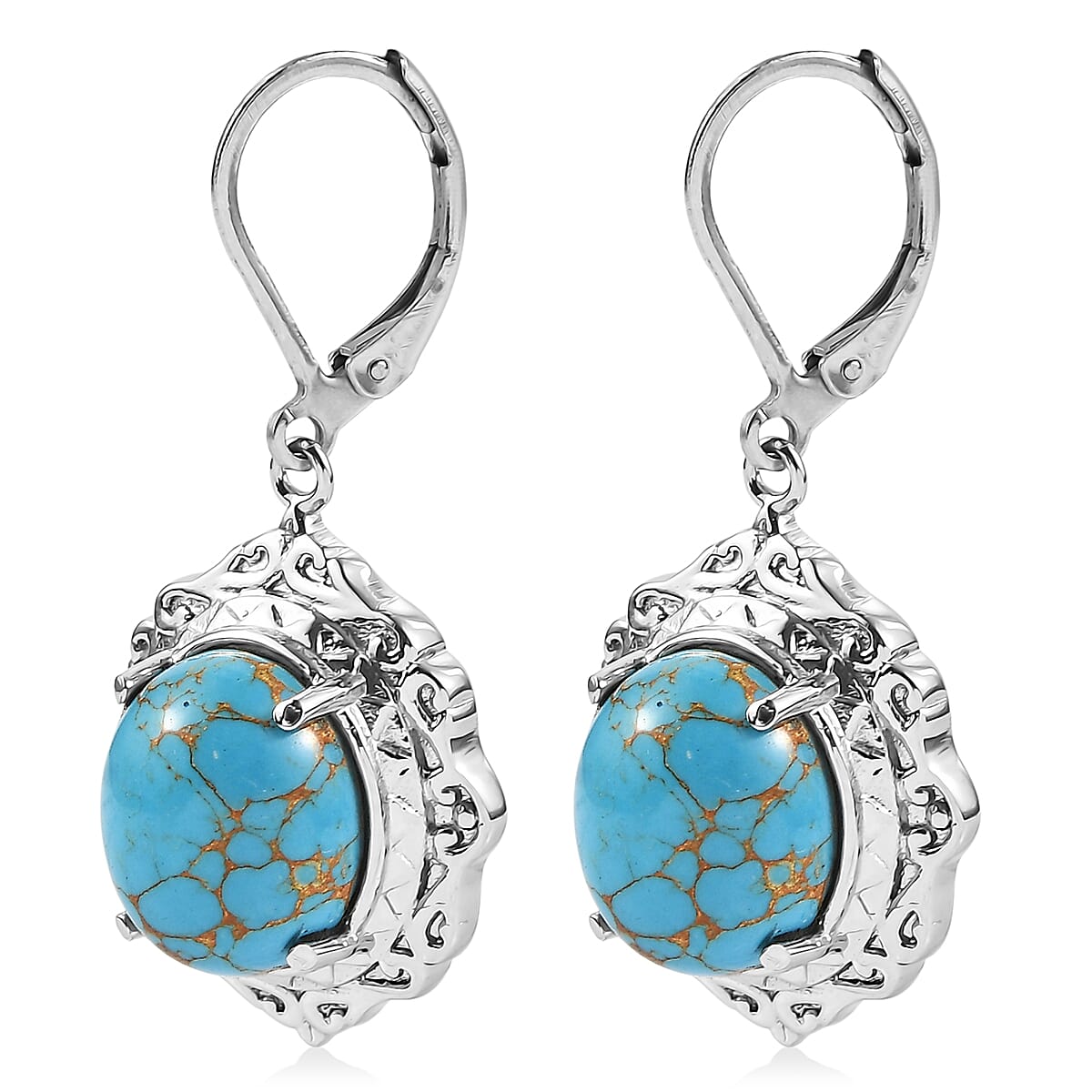 EverTrue Mojave Blue Turquoise Earrings in Stainless Steel 9.10 ctw image number 3
