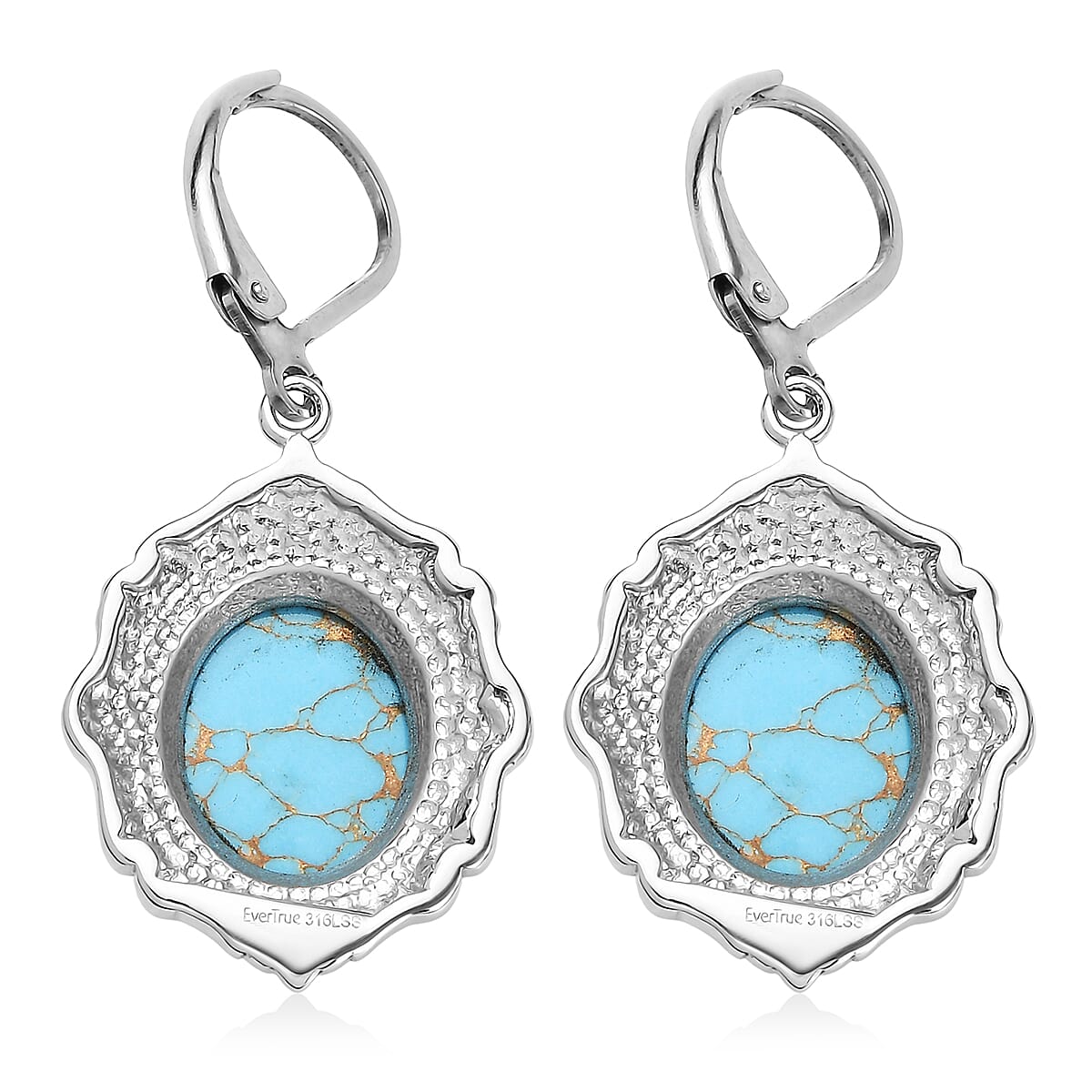 EverTrue Mojave Blue Turquoise 9.10 ctw Earrings in Stainless Steel