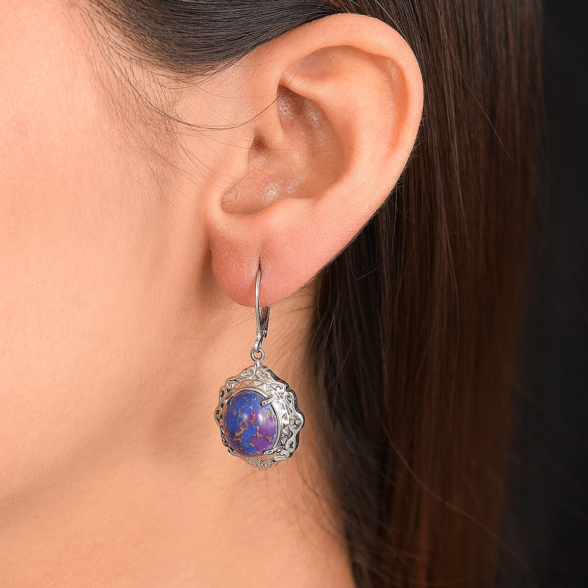 EverTrue Mojave Purple Turquoise 8.15 ctw Earrings in Stainless Steel image number 2