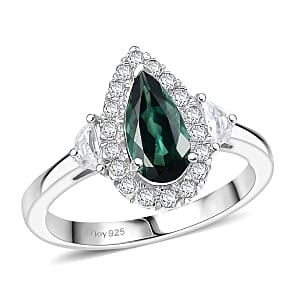 Doorbuster D'Joy AAA Pirineu Lagoon Tourmaline and Moissanite 1.50 ctw Ring in Rhodium Over Sterling Silver (Size 10.0)
