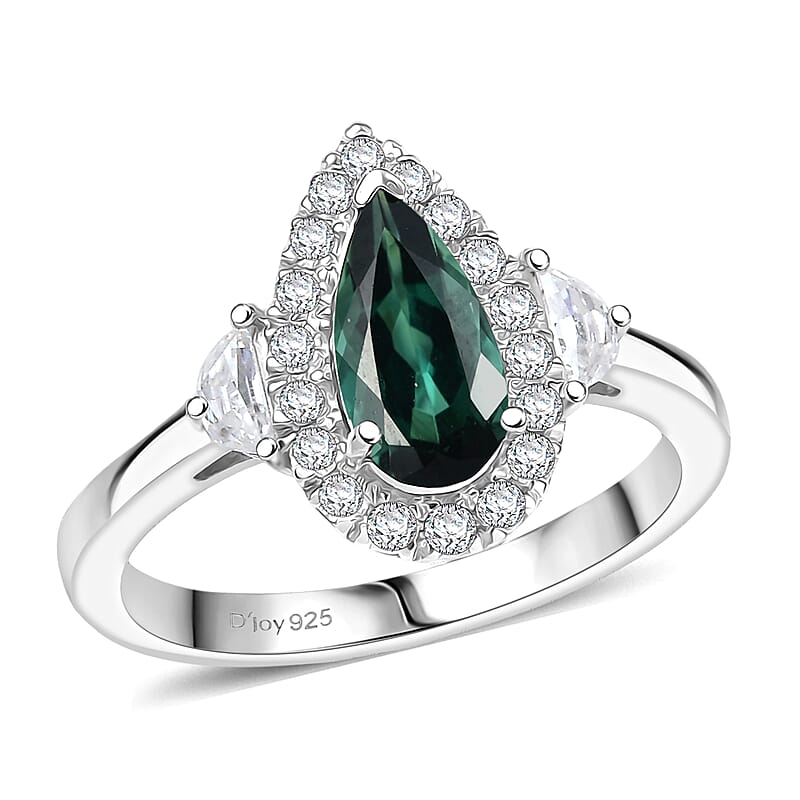 Certified & Appraised D'Joy AAA Pirineu Lagoon Tourmaline and Moissanite 1.50 ctw Ring in Rhodium Over Sterling Silver (Size 10.0)