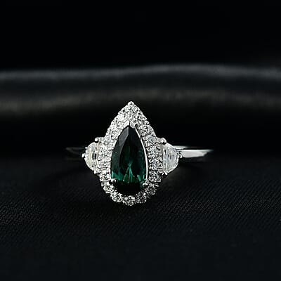 Certified & Appraised D'Joy AAA Pirineu Lagoon Tourmaline and Moissanite 1.50 ctw Ring in Rhodium Over Sterling Silver (Size 10.0)