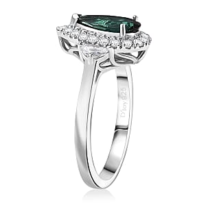  D'Joy AAA Pirineu Lagoon Tourmaline and Moissanite 1.50 ctw Ring in Rhodium Over Sterling Silver (Size 10.0)