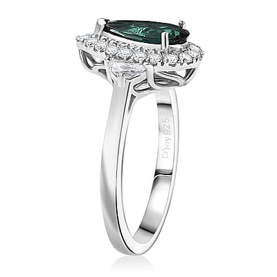 Certified & Appraised D'Joy AAA Pirineu Lagoon Tourmaline and Moissanite 1.50 ctw Ring in Rhodium Over Sterling Silver (Size 10.0)