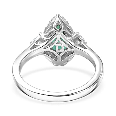 Certified & Appraised D'Joy AAA Pirineu Lagoon Tourmaline and Moissanite 1.50 ctw Ring in Rhodium Over Sterling Silver (Size 10.0)